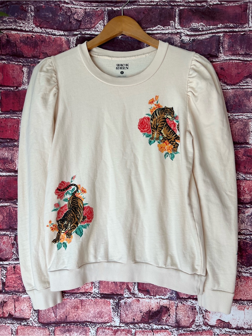 Anthropologie Back When Tiger Floral Graphic Puff Sleeve Sweatshirt